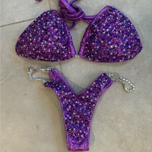 Purple Crystal Embellished Bikini Set with Jeweled Accents
